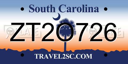 ZT2O726 South Carolina License Plate