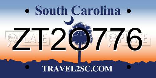 ZT2O776 South Carolina License Plate