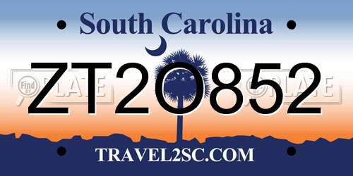 ZT2O852 South Carolina License Plate