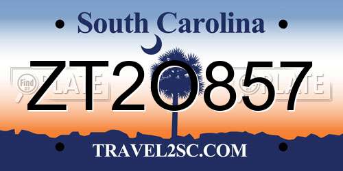 ZT2O857 South Carolina License Plate