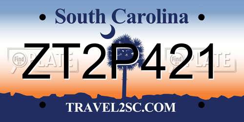 ZT2P421 South Carolina License Plate