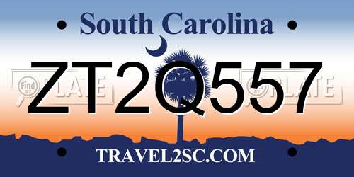ZT2Q557 South Carolina License Plate