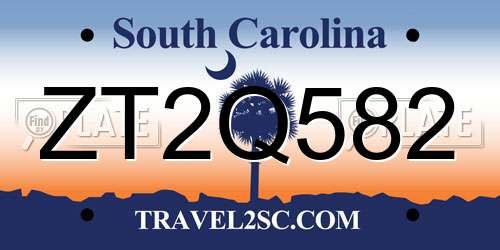 ZT2Q582 South Carolina License Plate