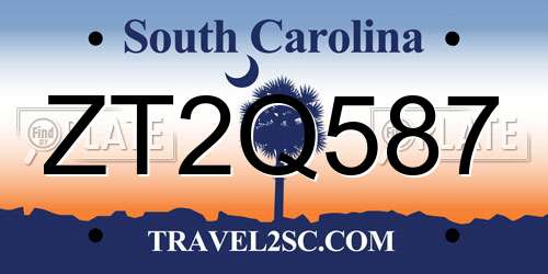 ZT2Q587 South Carolina License Plate