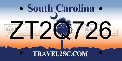 ZT2Q726 South Carolina License Plate