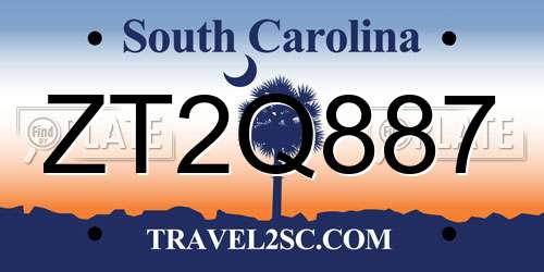 ZT2Q887 South Carolina License Plate