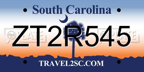 ZT2R545 South Carolina License Plate