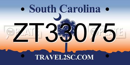 ZT33075 South Carolina License Plate