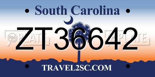 ZT36642 South Carolina License Plate
