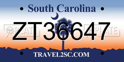 ZT36647 South Carolina License Plate