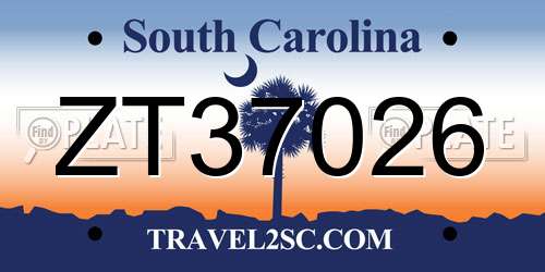 ZT37026 South Carolina License Plate