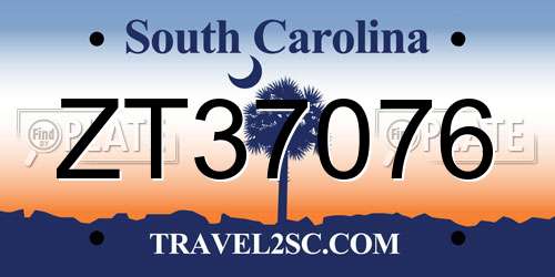 ZT37076 South Carolina License Plate