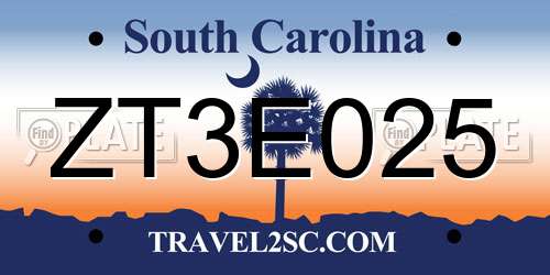 ZT3E025 South Carolina License Plate