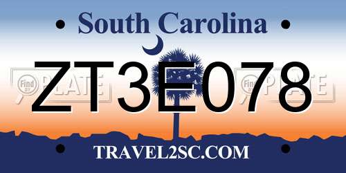 ZT3E078 South Carolina License Plate