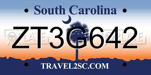 ZT3G642 South Carolina License Plate
