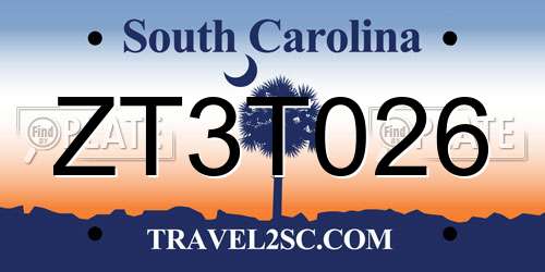 ZT3T026 South Carolina License Plate