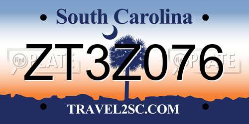 ZT3Z076 South Carolina License Plate