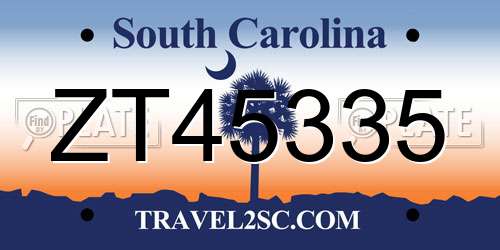 ZT45335 South Carolina License Plate