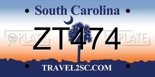 ZT474 South Carolina License Plate