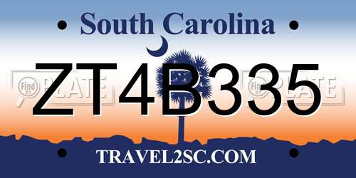 ZT4B335 South Carolina License Plate