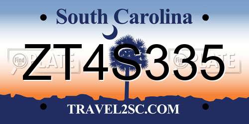 ZT4S335 South Carolina License Plate