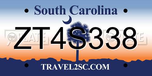 ZT4S338 South Carolina License Plate