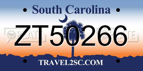 ZT50266 South Carolina License Plate