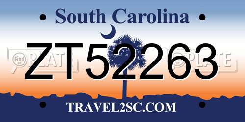 ZT52263 South Carolina License Plate