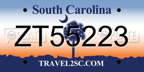 ZT55223 South Carolina License Plate
