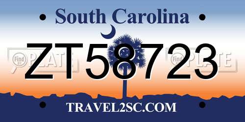 ZT58723 South Carolina License Plate