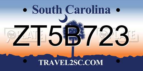 ZT5B723 South Carolina License Plate