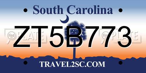 ZT5B773 South Carolina License Plate
