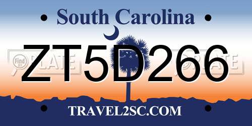 ZT5D266 South Carolina License Plate