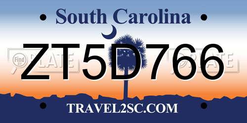 ZT5D766 South Carolina License Plate