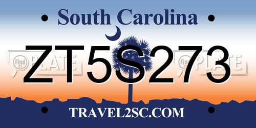 ZT5S273 South Carolina License Plate