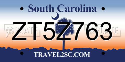 ZT5Z763 South Carolina License Plate