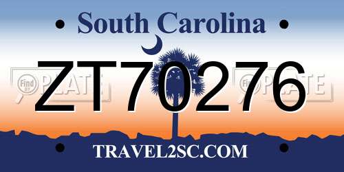ZT70276 South Carolina License Plate