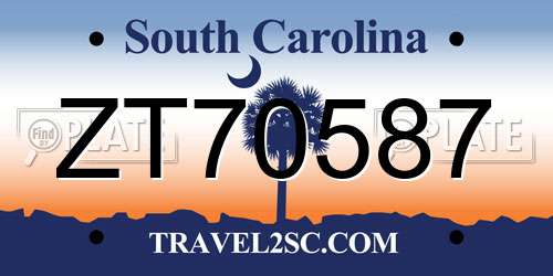 ZT70587 South Carolina License Plate