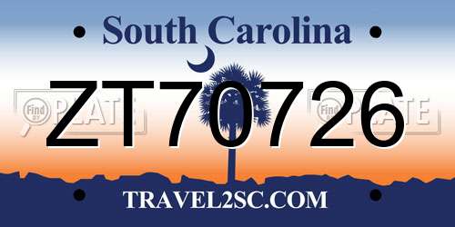 ZT70726 South Carolina License Plate