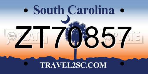 ZT70857 South Carolina License Plate