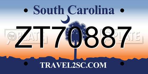 ZT70887 South Carolina License Plate