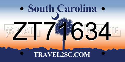 ZT71634 South Carolina License Plate