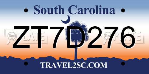 ZT7D276 South Carolina License Plate