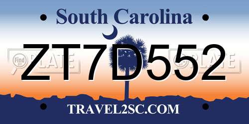 ZT7D552 South Carolina License Plate