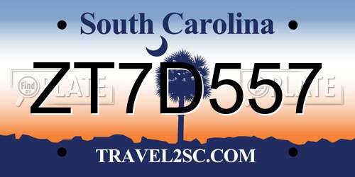 ZT7D557 South Carolina License Plate