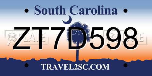 ZT7D598 South Carolina License Plate