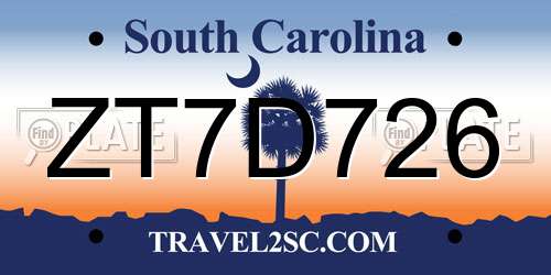 ZT7D726 South Carolina License Plate