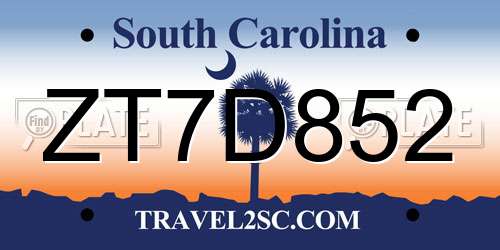 ZT7D852 South Carolina License Plate