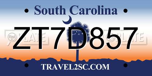 ZT7D857 South Carolina License Plate