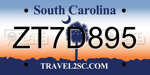 ZT7D895 South Carolina License Plate